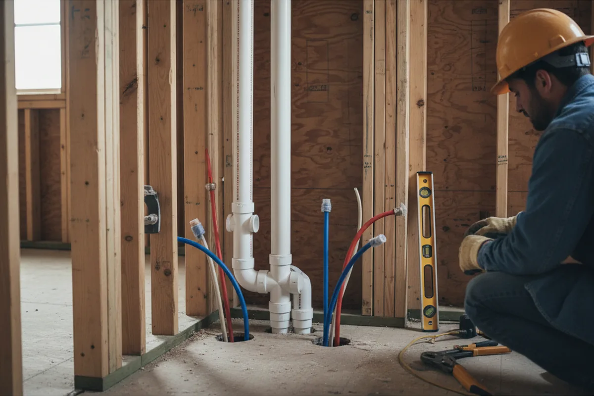Drain and supply rough-in during Leak Detection in Yorklyn